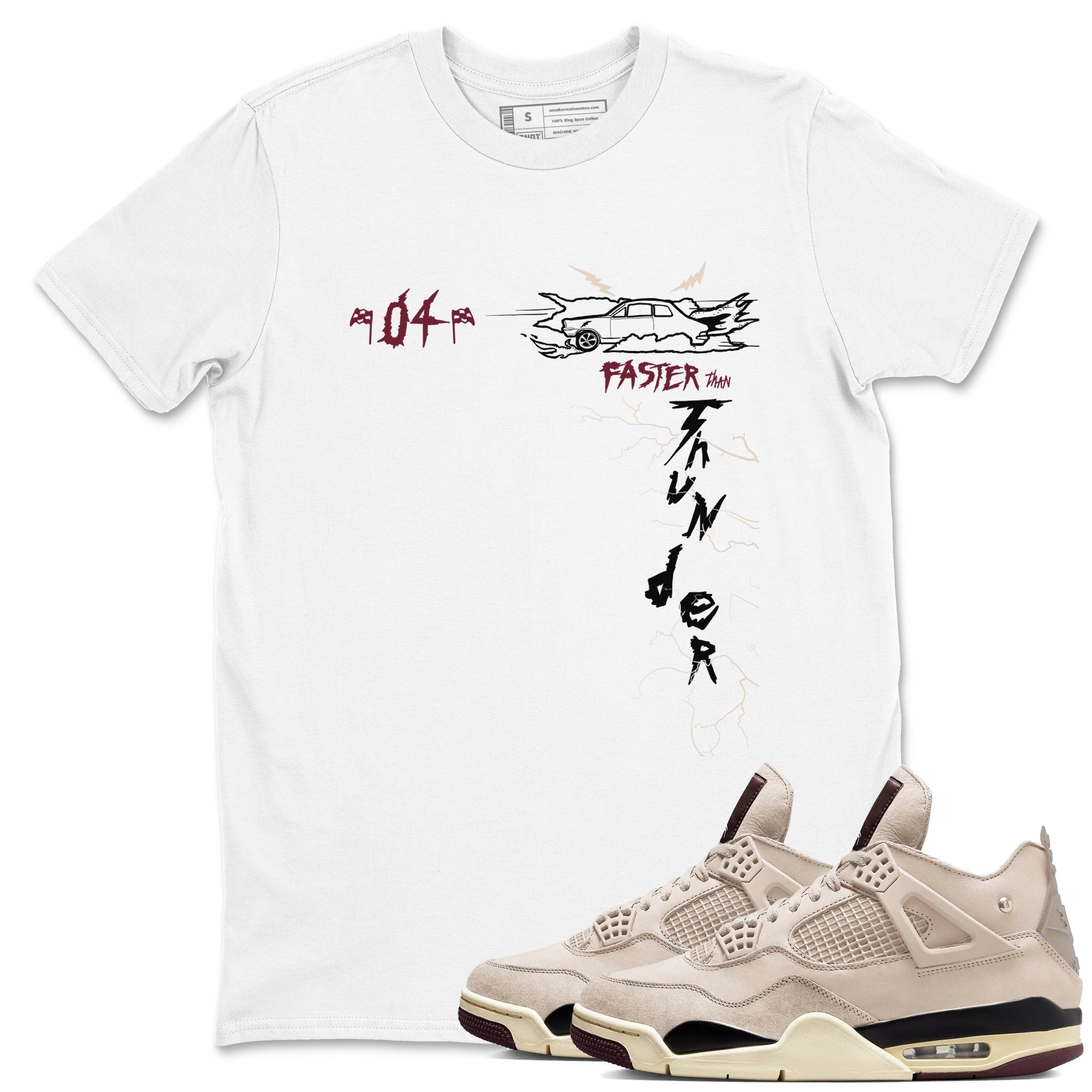 4s A Ma Maniere x Fossil Stone shirts to match jordans Faster Than Thunder sneaker match tees Air Jordan 4 A Ma Maniere x Fossil Stone match shoes to clothes SNRT Sneaker Tees unisex cotton White 1 shirts