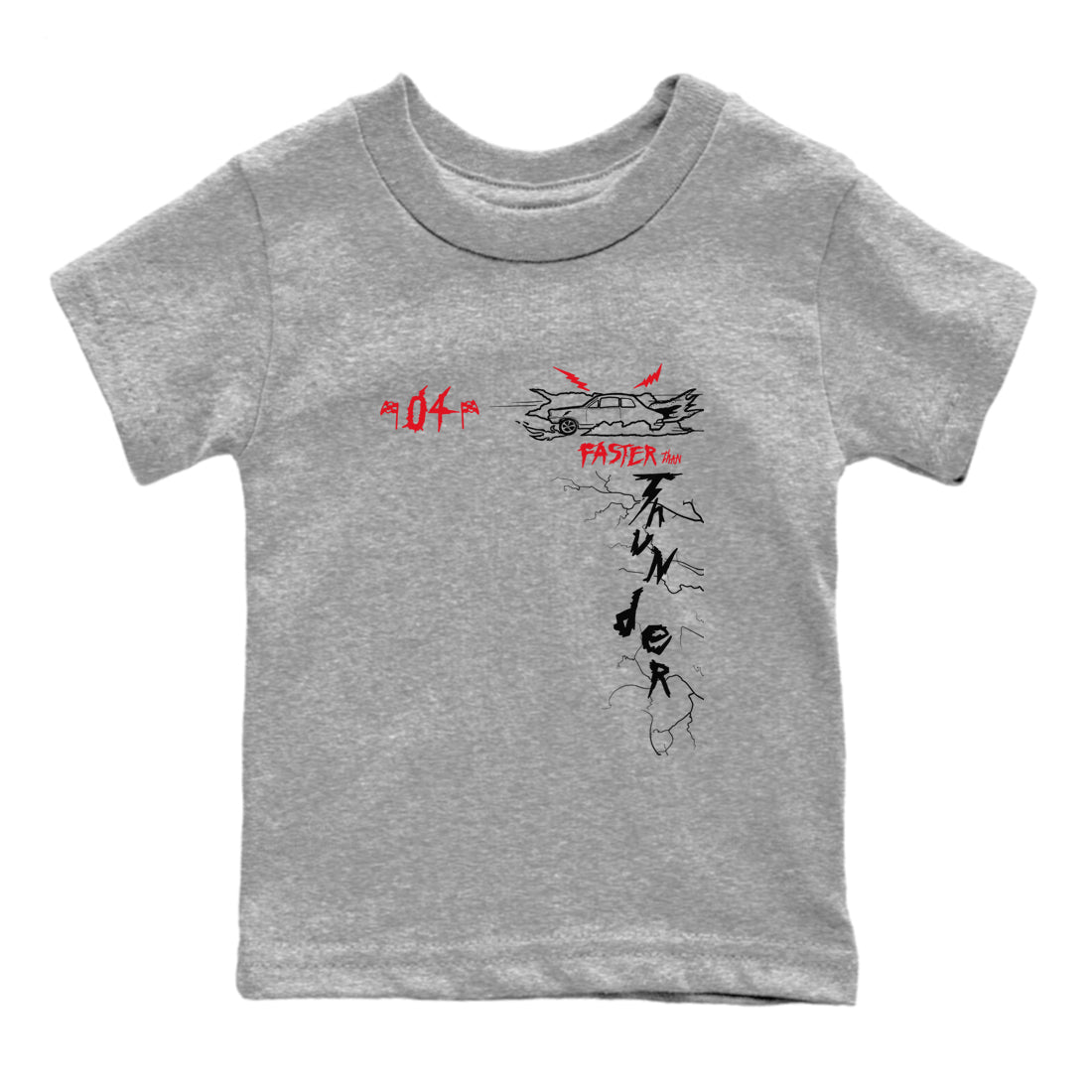 4s Red Thunder shirts to match jordans Faster Than Thunder sneaker match tees Air Jordan 4 Red Thunder SNRT Sneaker Tees streetwear brand Baby and Youth Heather Grey 2 cotton tee
