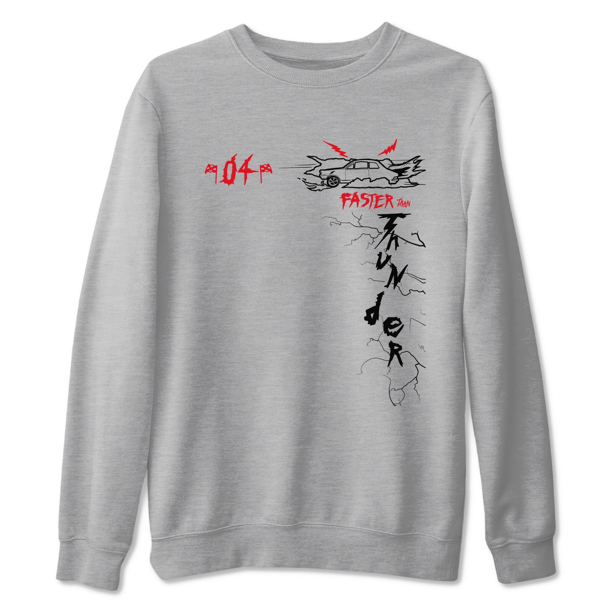4s Red Thunder shirts to match jordans Faster Than Thunder sneaker match tees Air Jordan 4 Red Thunder SNRT Sneaker Tees streetwear brand Heather Grey 2 unisex cotton tee