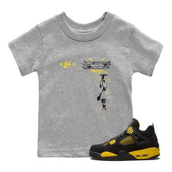 AJ4 Thunder shirts to match jordans Faster Than Thunder sneaker match tees Air Jordan 4 Thunder SNRT Sneaker Tees streetwear brand Baby and Youth Heather Grey 1 cotton tee