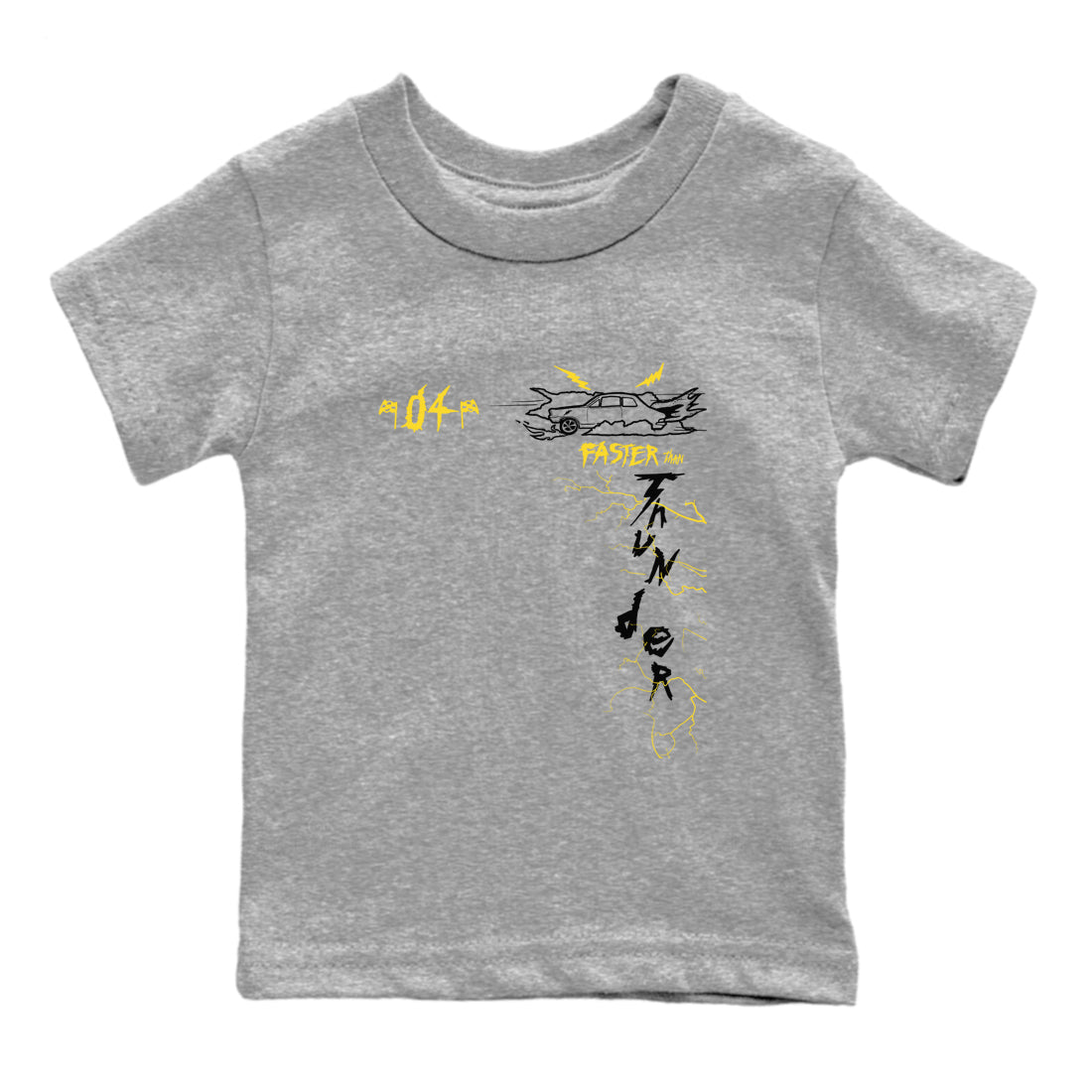 AJ4 Thunder shirts to match jordans Faster Than Thunder sneaker match tees Air Jordan 4 Thunder SNRT Sneaker Tees streetwear brand Baby and Youth Heather Grey 2 cotton tee