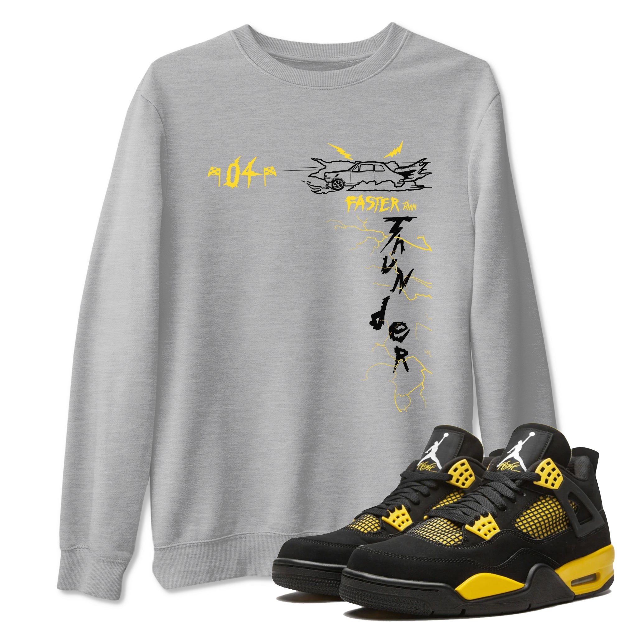 AJ4 Thunder shirts to match jordans Faster Than Thunder sneaker match tees Air Jordan 4 Thunder SNRT Sneaker Tees streetwear brand Heather Grey 1 unisex cotton tee