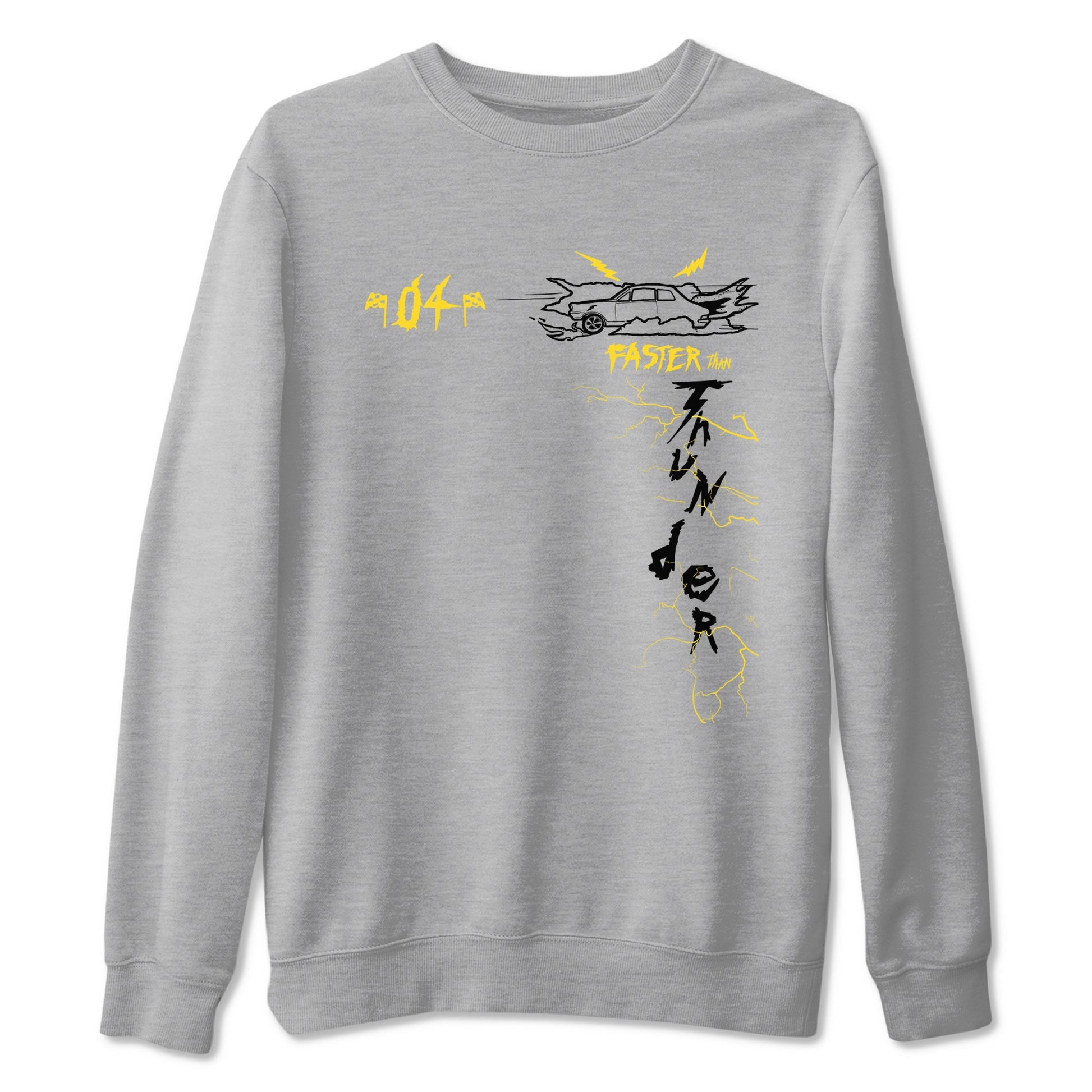 AJ4 Thunder shirts to match jordans Faster Than Thunder sneaker match tees Air Jordan 4 Thunder SNRT Sneaker Tees streetwear brand Heather Grey 2 unisex cotton tee