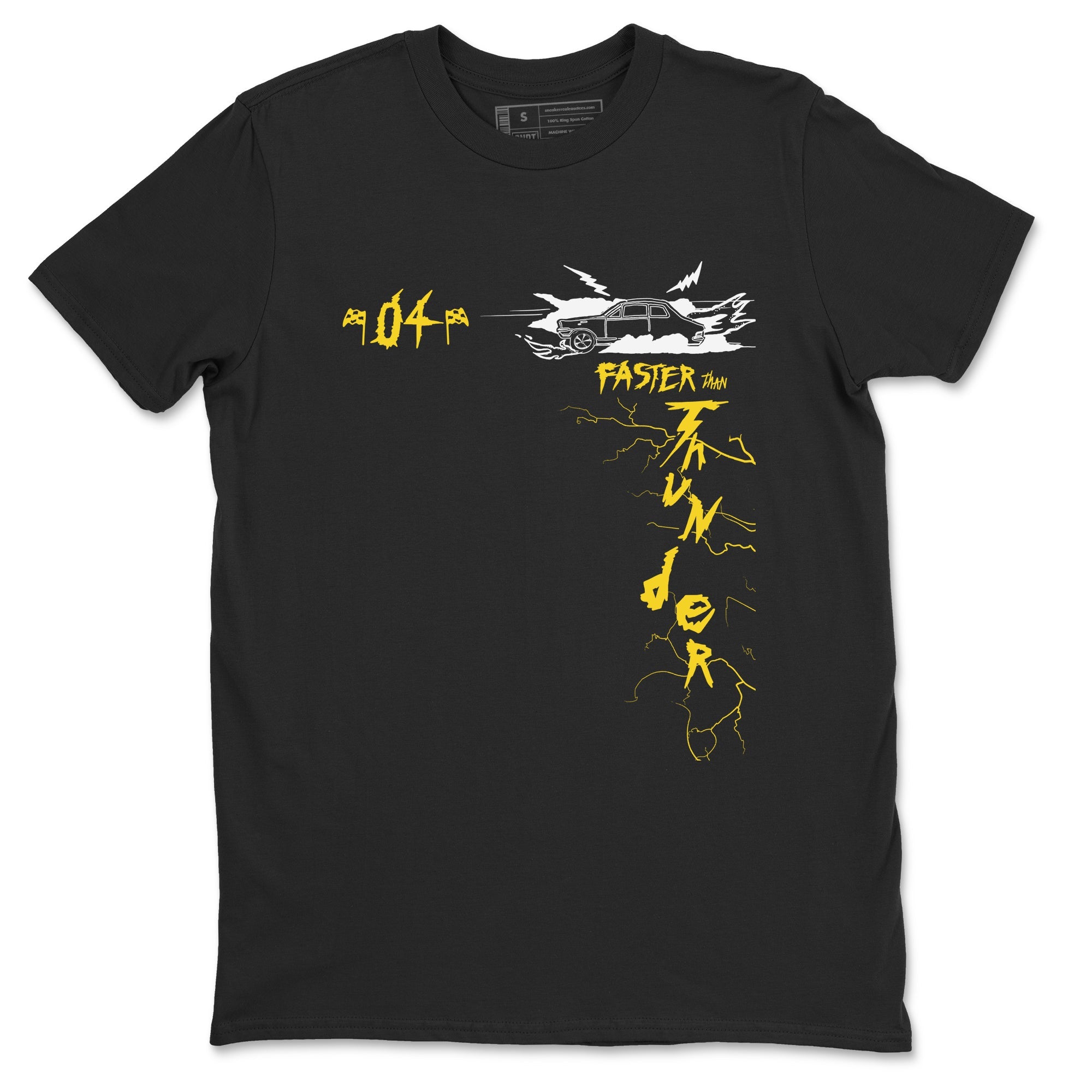 AJ4 Thunder shirts to match jordans Faster Than Thunder sneaker match tees Air Jordan 4 Thunder SNRT Sneaker Tees streetwear brand Black 2 unisex cotton tee