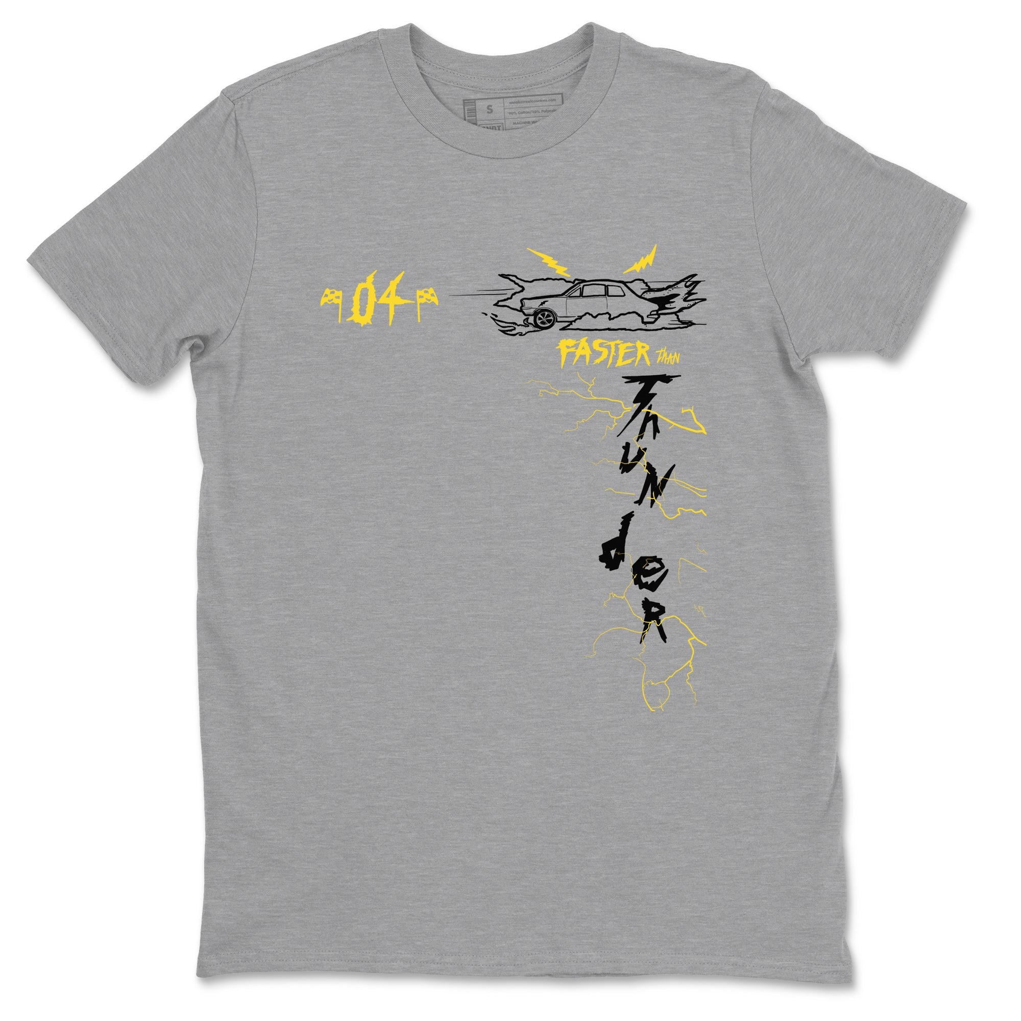 AJ4 Thunder shirts to match jordans Faster Than Thunder sneaker match tees Air Jordan 4 Thunder SNRT Sneaker Tees streetwear brand Heather Grey 2 unisex cotton tee