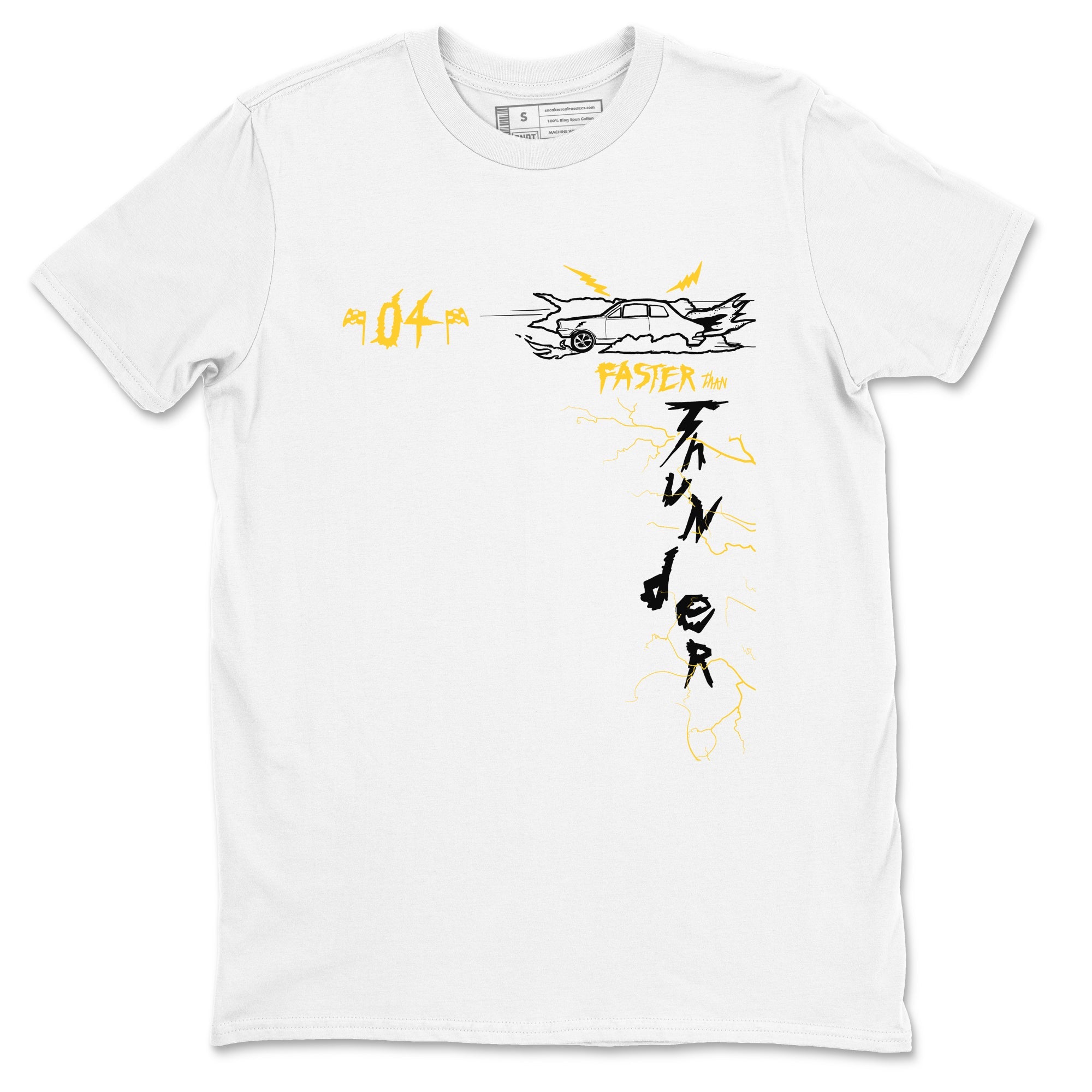 AJ4 Thunder shirts to match jordans Faster Than Thunder sneaker match tees Air Jordan 4 Thunder SNRT Sneaker Tees streetwear brand White 2 unisex cotton tee