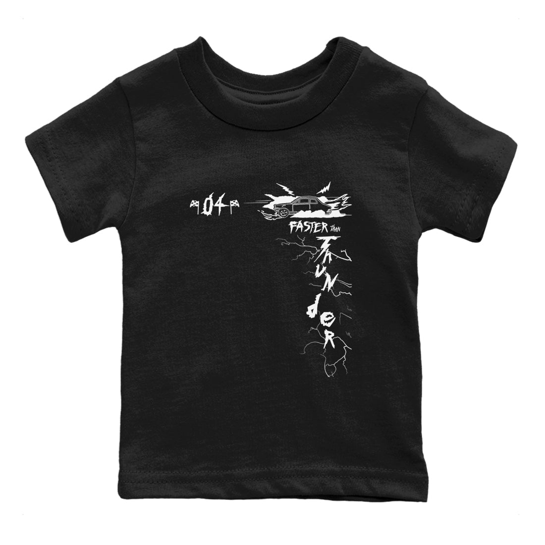 AJ4 White Thunder shirts to match jordans Faster Than Thunder sneaker match tees Air Jordan 4 White Thunder SNRT Sneaker Tees streetwear brand Baby and Youth Black 2 cotton tee