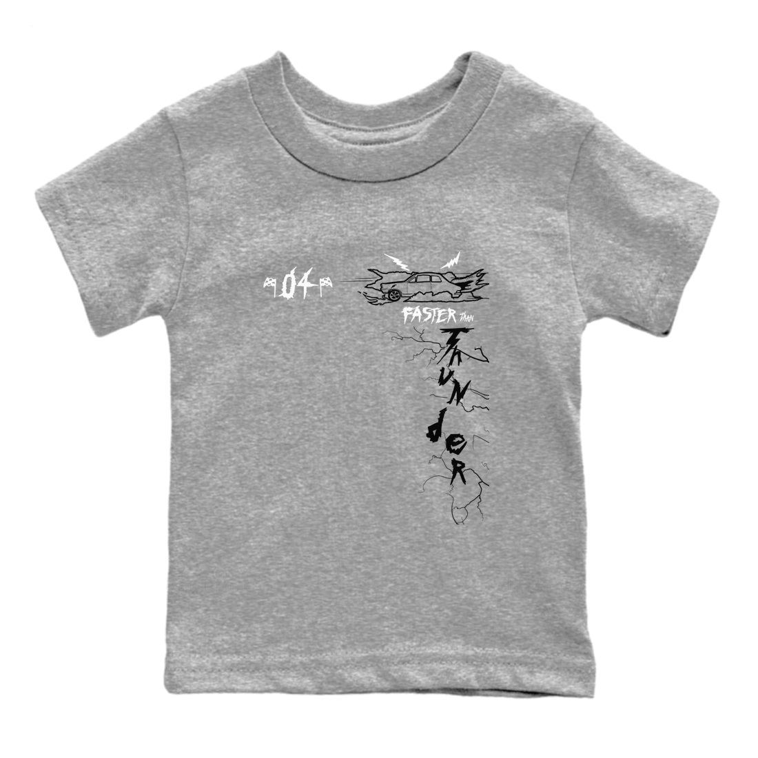 AJ4 White Thunder shirts to match jordans Faster Than Thunder sneaker match tees Air Jordan 4 White Thunder SNRT Sneaker Tees streetwear brand Baby and Youth Heather Grey 2 cotton tee