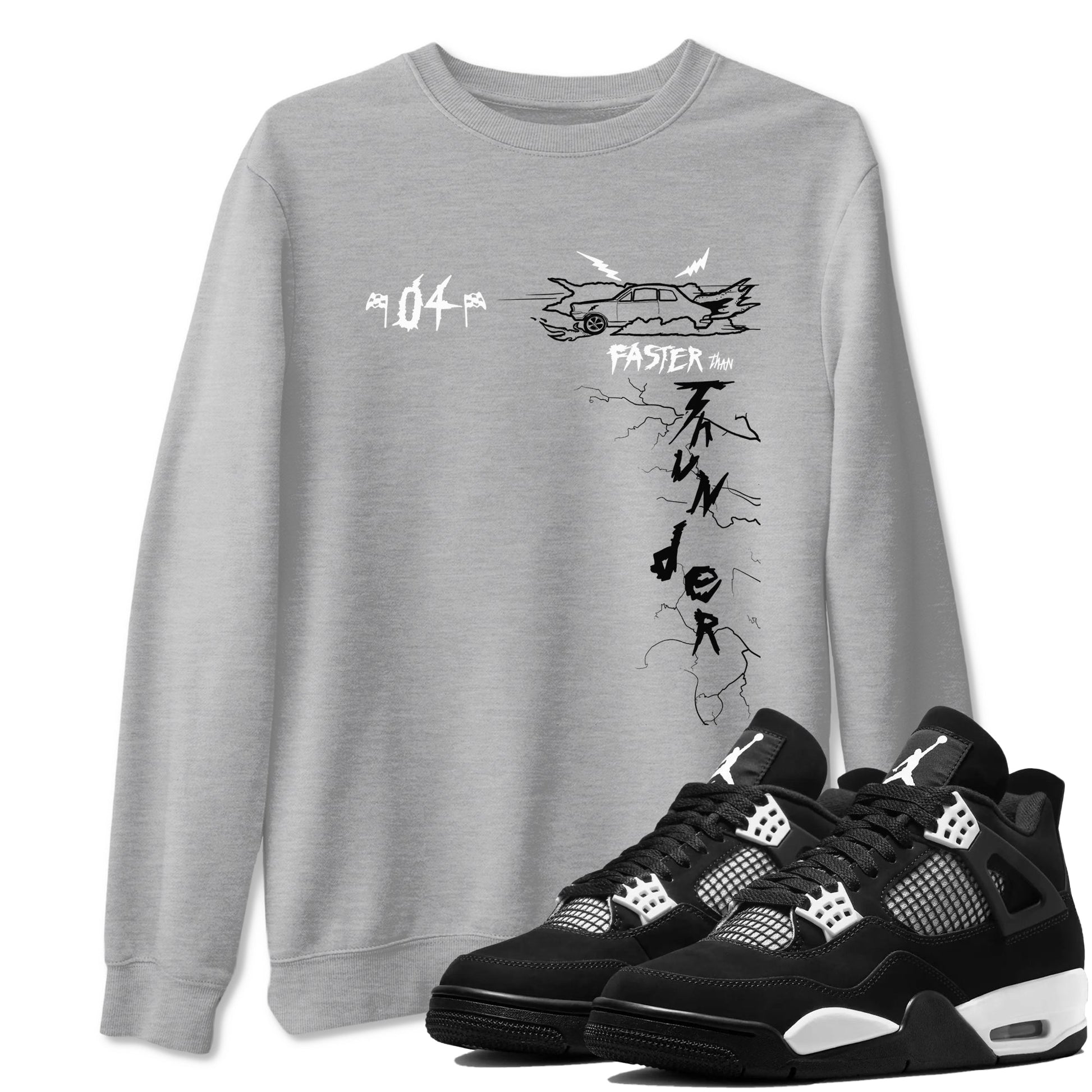 AJ4 White Thunder shirts to match jordans Faster Than Thunder sneaker match tees Air Jordan 4 White Thunder SNRT Sneaker Tees streetwear brand Heather Grey 1 unisex cotton tee