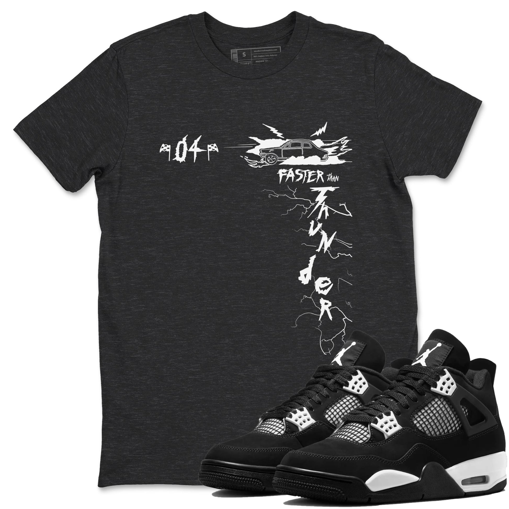 AJ4 White Thunder shirts to match jordans Faster Than Thunder sneaker match tees Air Jordan 4 White Thunder SNRT Sneaker Tees streetwear brand Charcoal Heather 1 unisex cotton tee