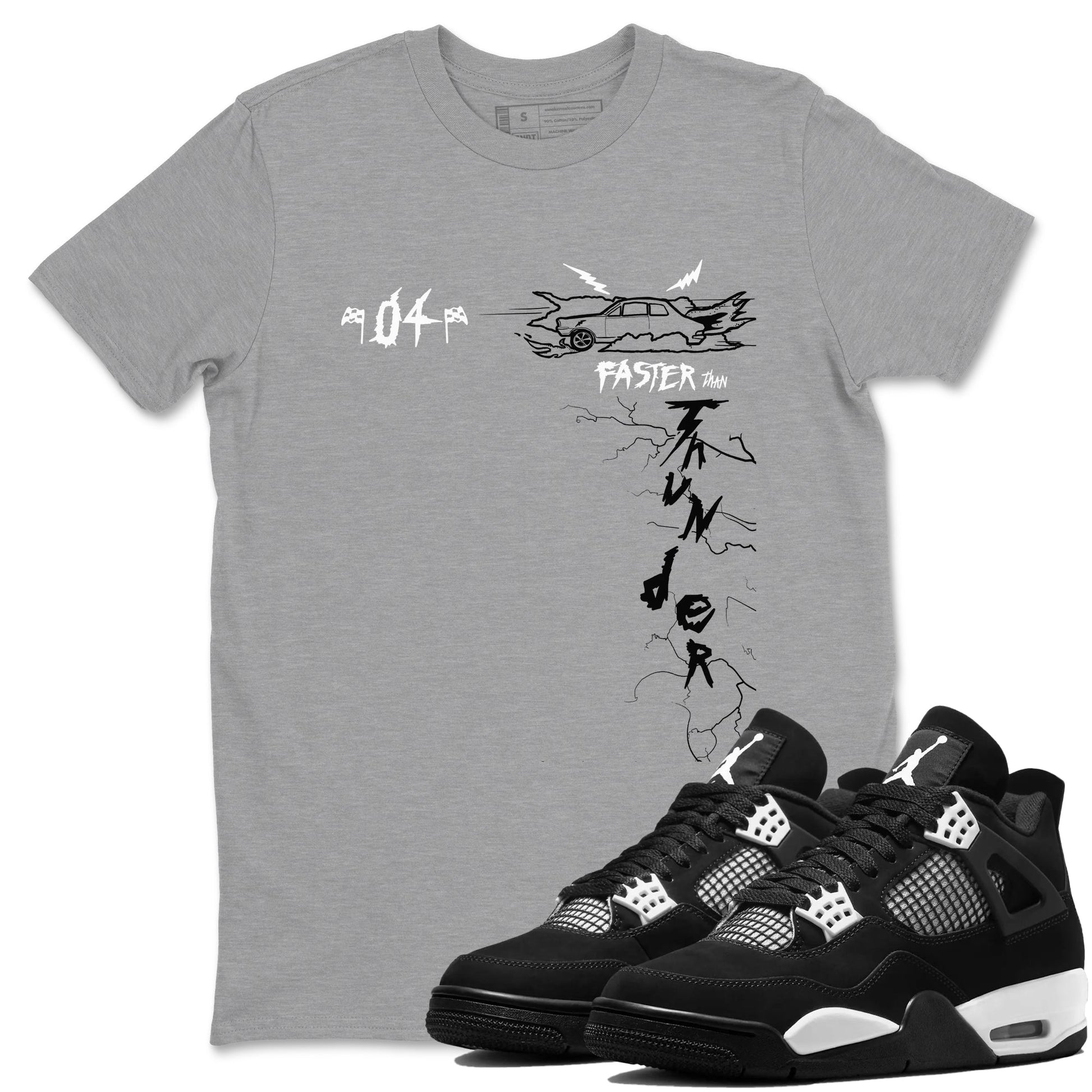 AJ4 White Thunder shirts to match jordans Faster Than Thunder sneaker match tees Air Jordan 4 White Thunder SNRT Sneaker Tees streetwear brand Heather Grey 1 unisex cotton tee