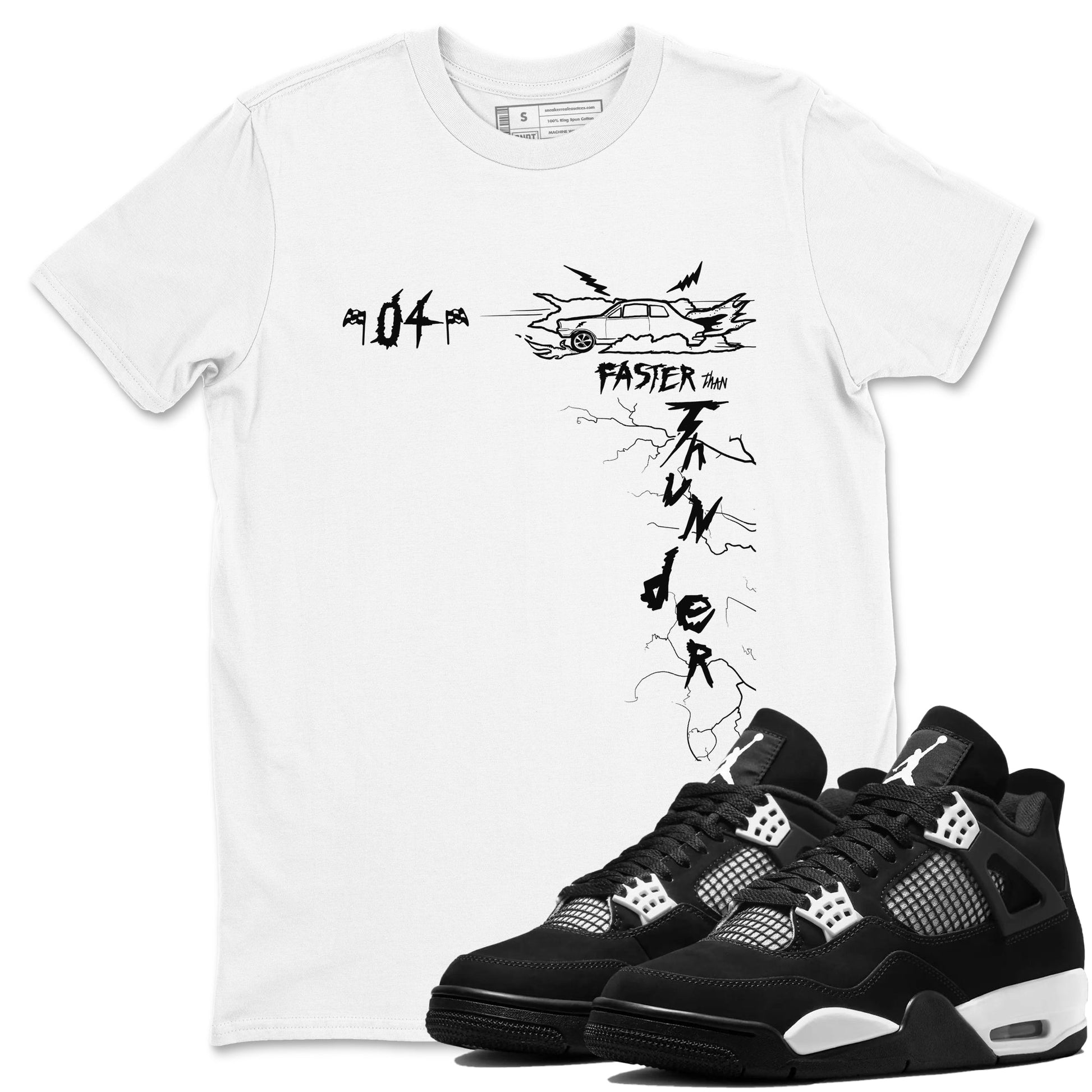 AJ4 White Thunder shirts to match jordans Faster Than Thunder sneaker match tees Air Jordan 4 White Thunder SNRT Sneaker Tees streetwear brand White 1 unisex cotton tee