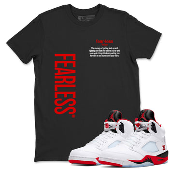 Fealess Definition sneaker match t-shirt t-shirts to match jordans, dunks, yeezys Jordan 5 Retro Fire Red sneakers, shown in Black 1.