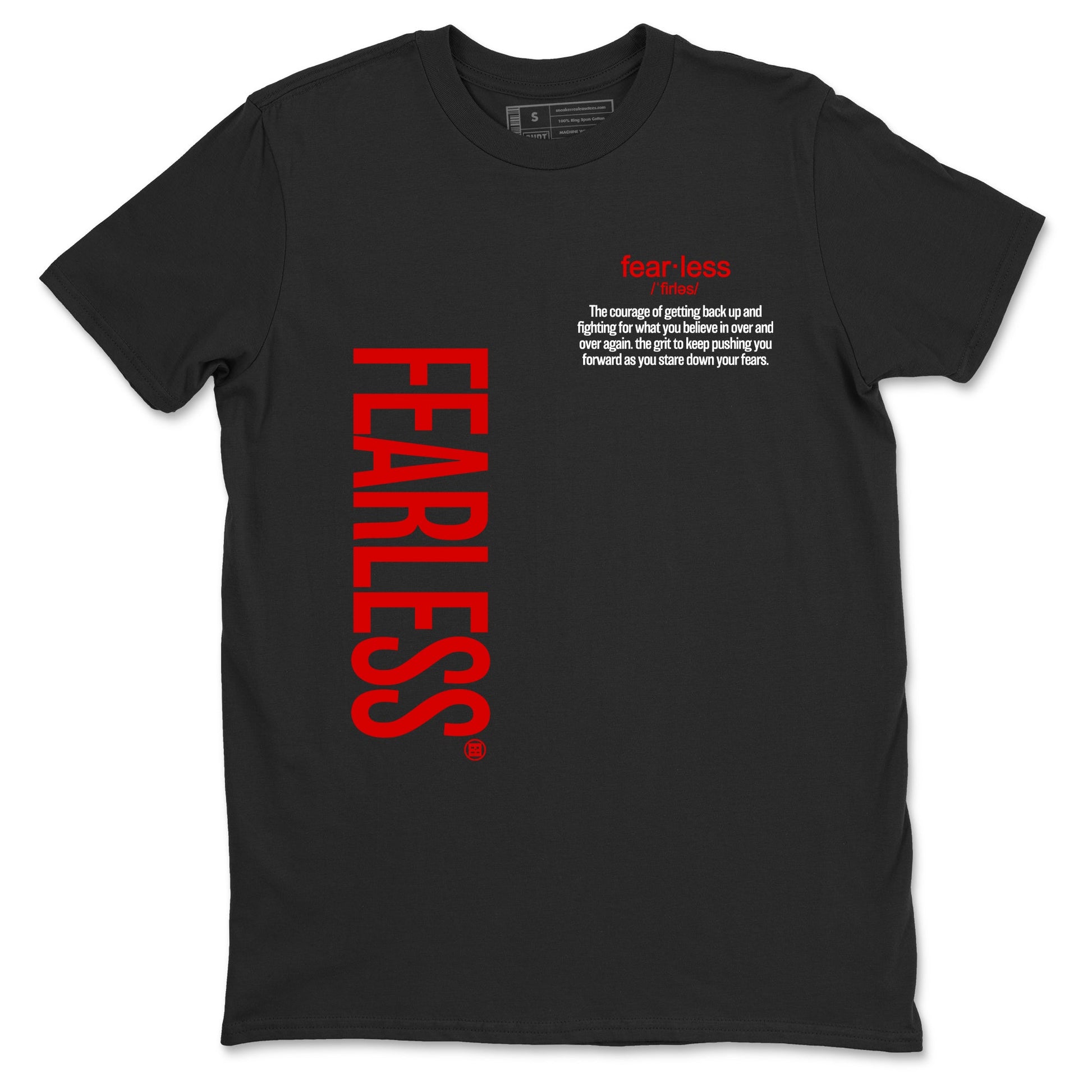 Fealess Definition sneaker match t-shirt t-shirts to match jordans, dunks, yeezys Jordan 5 Retro Fire Red sneakers, shown in Black 2.