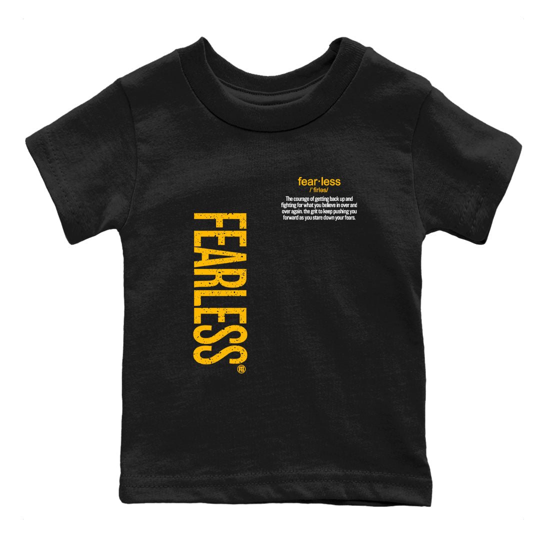 Fealess Definition baby and kids t-shirt crafted for little sneakerheads to shine with the 5s Tokyo sneakers, displayed in Black 2.