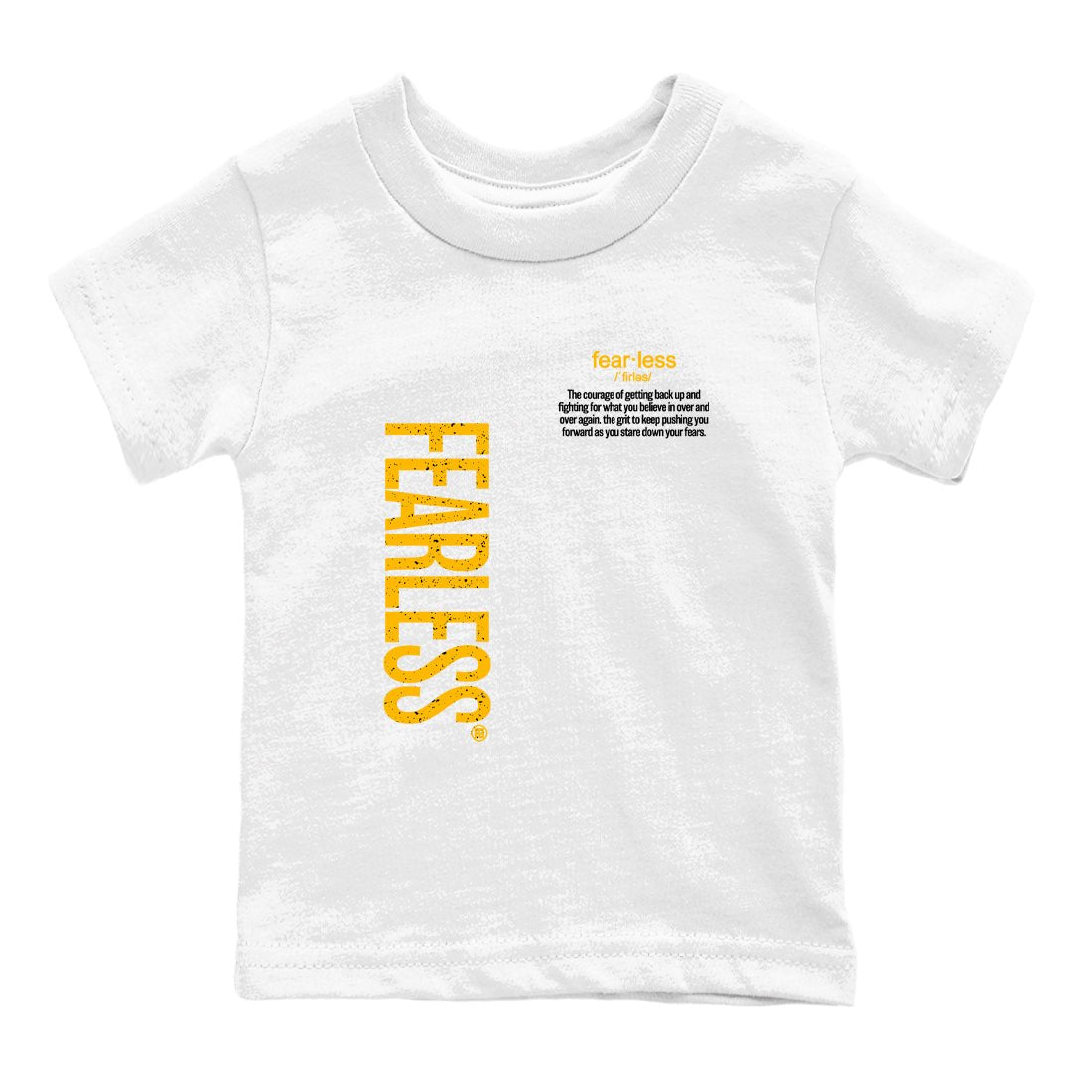 Fealess Definition baby and kids t-shirt crafted for little sneakerheads to shine with the 5s Tokyo sneakers, displayed in White 2.