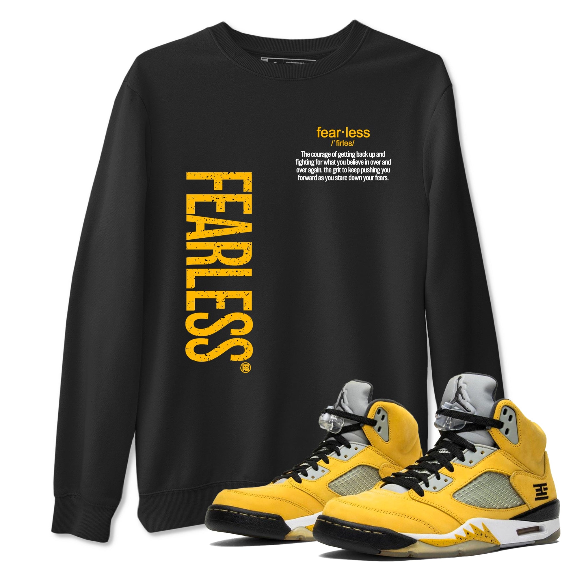 Fealess Definition sneaker match t-shirt t-shirts to match jordans, dunks, yeezys 5s Tokyo sneakers, shown in Black 1.