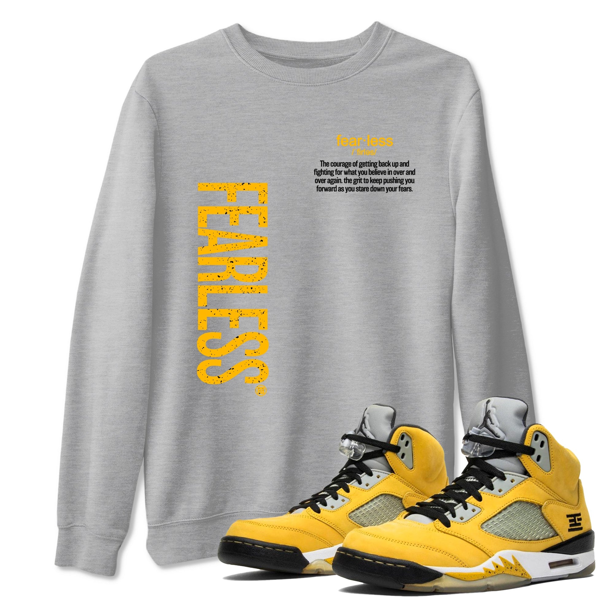 Fealess Definition sneaker match t-shirt t-shirts to match jordans, dunks, yeezys 5s Tokyo sneakers, shown in Heather Grey 1.