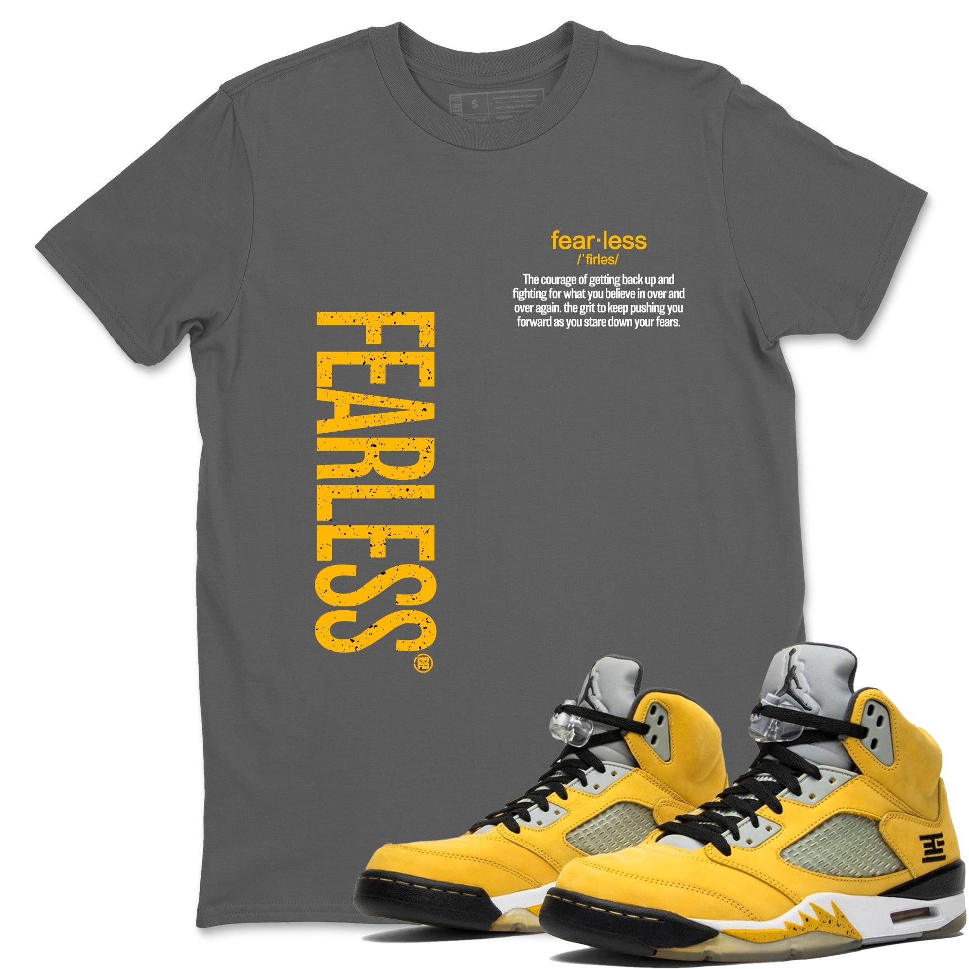 Fealess Definition sneaker match t-shirt t-shirts to match jordans, dunks, yeezys 5s Tokyo sneakers, shown in Cool Grey 1.