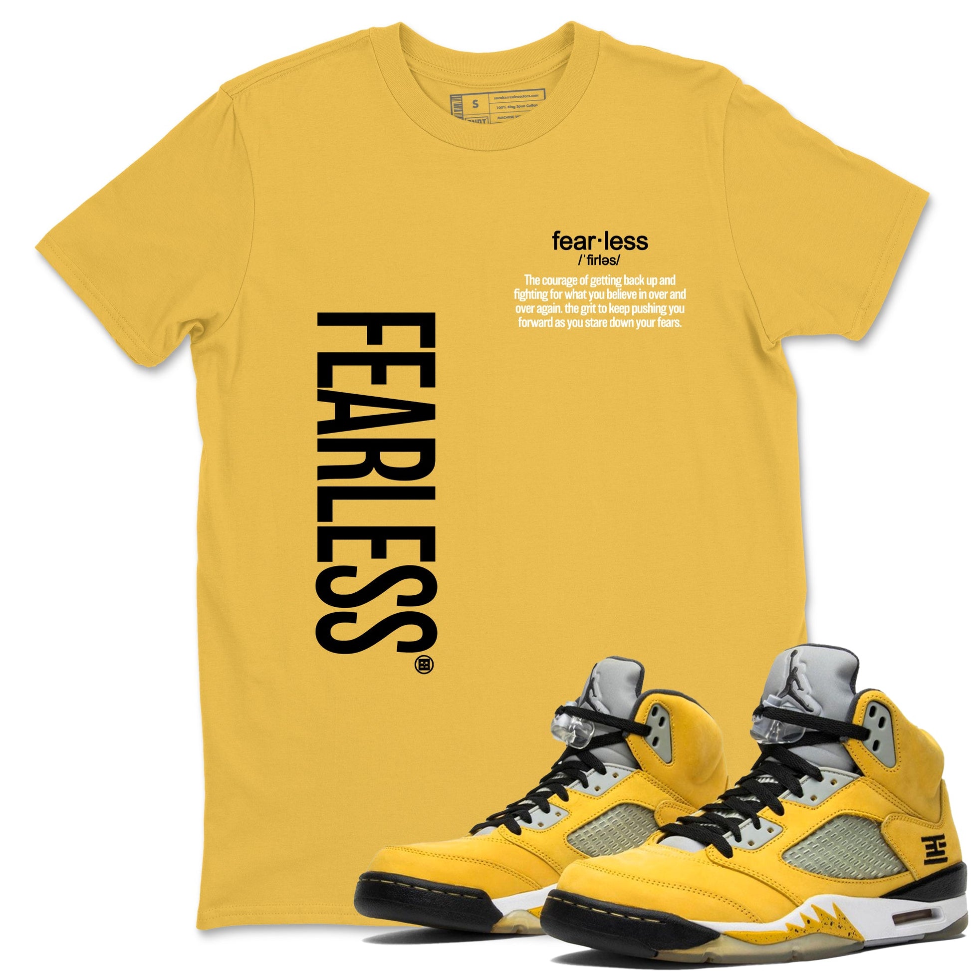 Fealess Definition sneaker match t-shirt t-shirts to match jordans, dunks, yeezys 5s Tokyo sneakers, shown in Daisy 1.