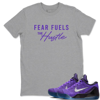 Sneaker Threads – Sneaker Tees To Match Nike KB 9 Hyper Grape – Fear Fuels The Hustle Graphic Tee Heather Grey 1. Perfect for Jordan releases 2025 colorways. Perfect for purple basketball sneaker releases and legacy-inspired colorways for 2025 hoopers.