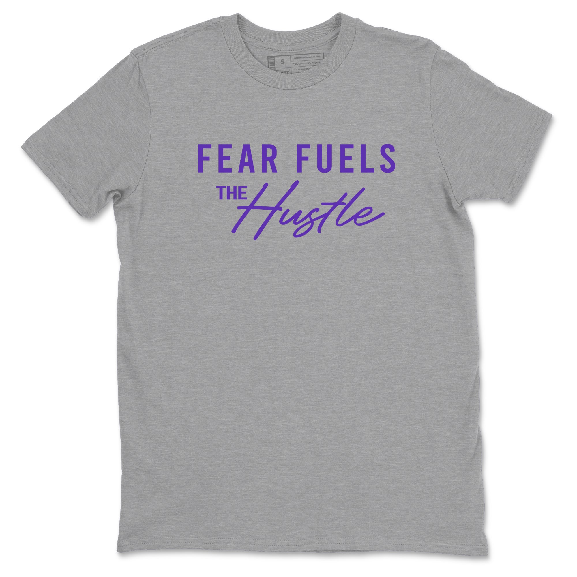 Sneaker Threads – Sneaker Tees To Match Nike KB 9 Hyper Grape – Fear Fuels The Hustle Graphic Tee Heather Grey 2. Perfect for Jordan releases 2025 colorways. Perfect for purple basketball sneaker releases and legacy-inspired colorways for 2025 hoopers.