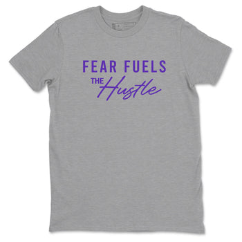 Sneaker Threads – Sneaker Tees To Match Nike KB 9 Hyper Grape – Fear Fuels The Hustle Graphic Tee Heather Grey 2. Perfect for Jordan releases 2025 colorways. Perfect for purple basketball sneaker releases and legacy-inspired colorways for 2025 hoopers.