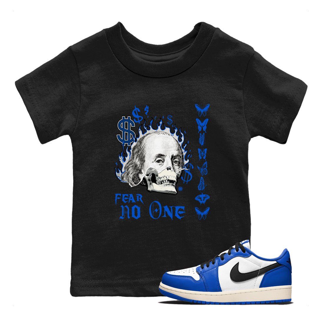 1s Game Royal shirt to match jordans Fear No One sneaker tees Air Jordan 1 Low Game Royal SNRT sneaker release tees baby toddler Black 1 cotton Shirt