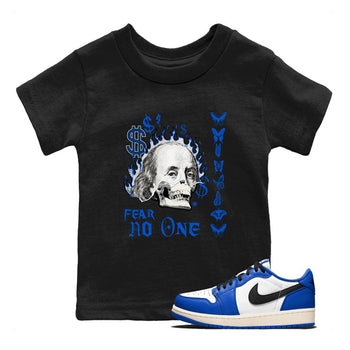 1s Game Royal shirt to match jordans Fear No One sneaker tees Air Jordan 1 Low Game Royal SNRT sneaker release tees baby toddler Black 1 cotton Shirt