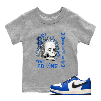 1s Game Royal shirt to match jordans Fear No One sneaker tees Air Jordan 1 Low Game Royal SNRT sneaker release tees baby toddler Heather Grey 1 cotton Shirt