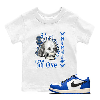 1s Game Royal shirt to match jordans Fear No One sneaker tees Air Jordan 1 Low Game Royal SNRT sneaker release tees baby toddler White 1 cotton Shirt