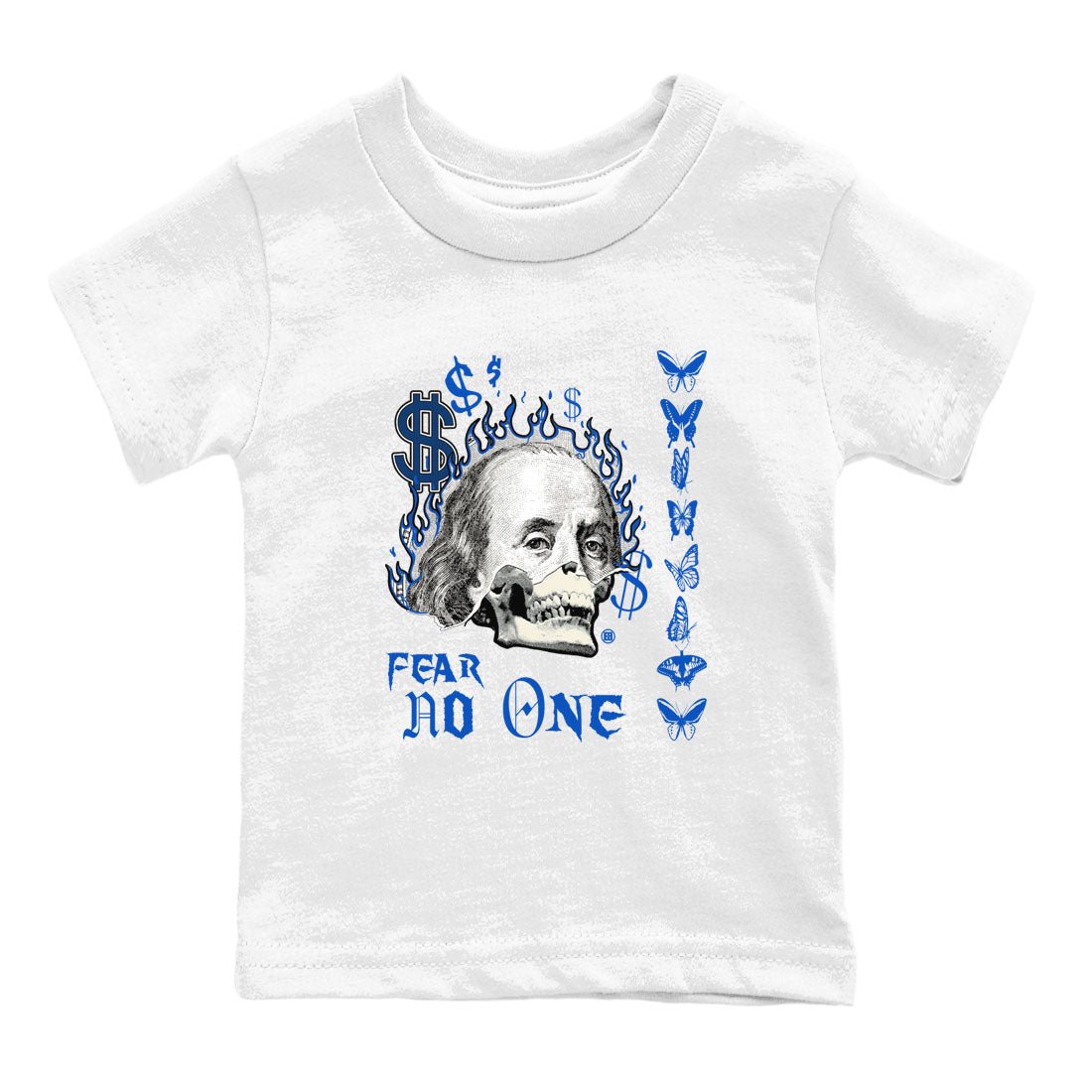 1s Game Royal shirt to match jordans Fear No One sneaker tees Air Jordan 1 Low Game Royal SNRT sneaker release tees baby toddler White 2 cotton Shirt
