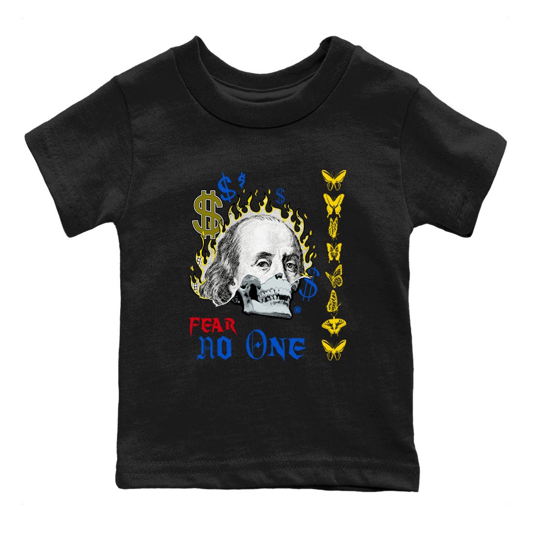 Air Jordan 1 Travis Scott Canary shirt to match jordans Fear No One sneaker tees Air Jordan 1 Low x Travis Scott x Canary SNRT sneaker release tees baby toddler Black 2 cotton Shirt