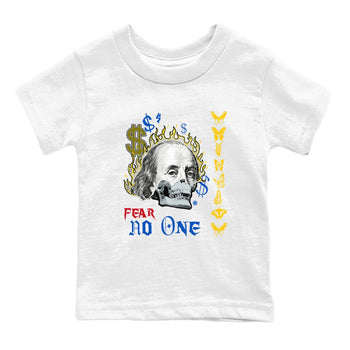 Air Jordan 1 Travis Scott Canary shirt to match jordans Fear No One sneaker tees Air Jordan 1 Low x Travis Scott x Canary SNRT sneaker release tees baby toddler White 2 cotton Shirt