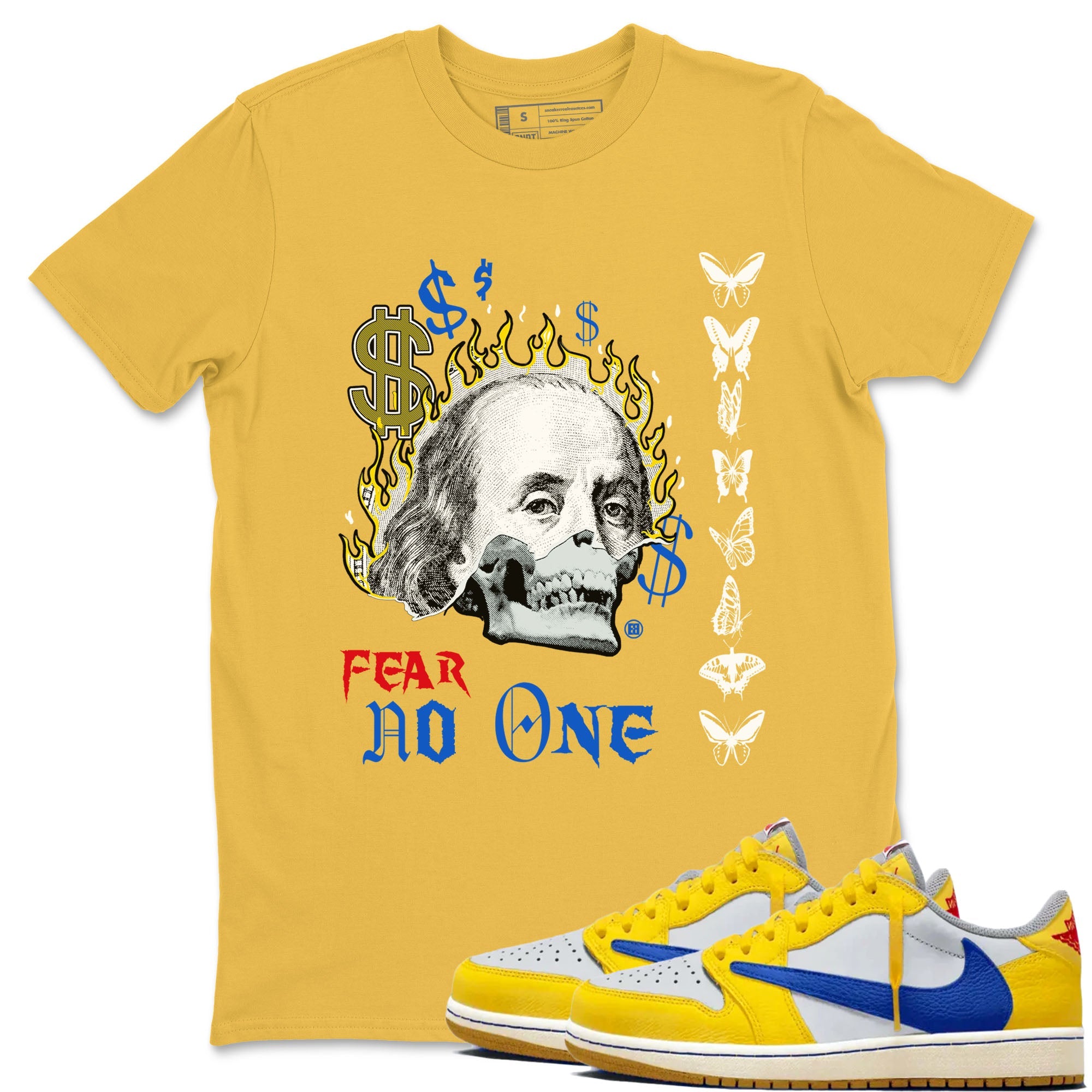 Air Jordan 1 Travis Scott Canary shirt to match jordans Fear No One sneaker tees Air Jordan 1 Low x Travis Scott x Canary SNRT Sneaker Release Tees unisex cotton Daisy 1 crew neck shirt