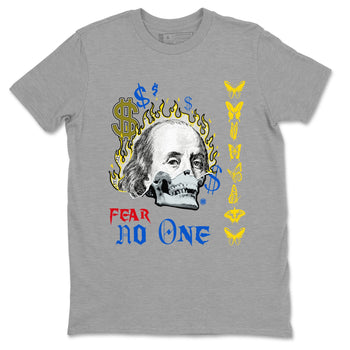 Air Jordan 1 Travis Scott Canary shirt to match jordans Fear No One sneaker tees Air Jordan 1 Low x Travis Scott x Canary SNRT Sneaker Release Tees unisex cotton Heather Grey 2 crew neck shirt