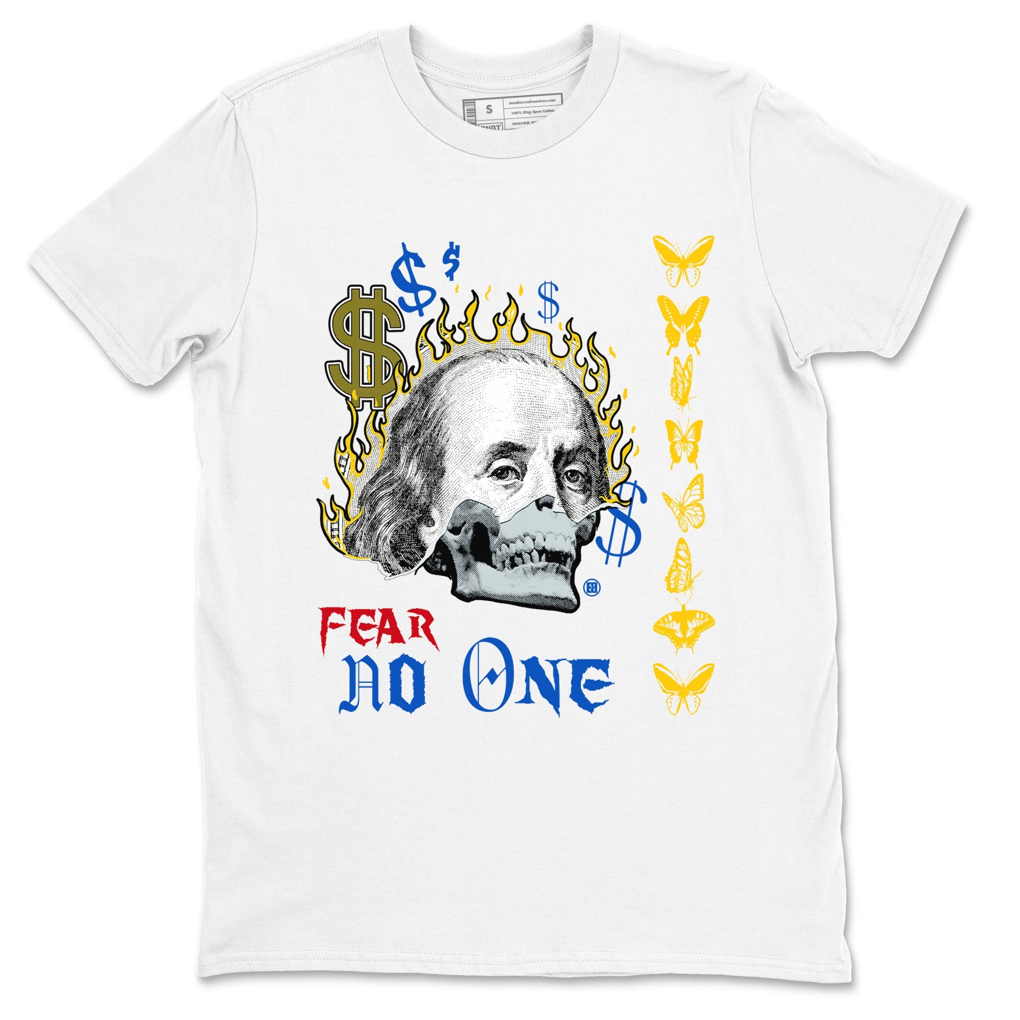 Air Jordan 1 Travis Scott Canary shirt to match jordans Fear No One sneaker tees Air Jordan 1 Low x Travis Scott x Canary SNRT Sneaker Release Tees unisex cotton White 2 crew neck shirt
