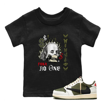 Air Jordan 1 Low Travis Scott x Medium Olive shirts to match jordans Fear No One sneaker match tees Air Jordan 1 Travis Scott Medium Olive SNRT Sneaker Release Tees Youth Baby Black 1 crew neck shirts
