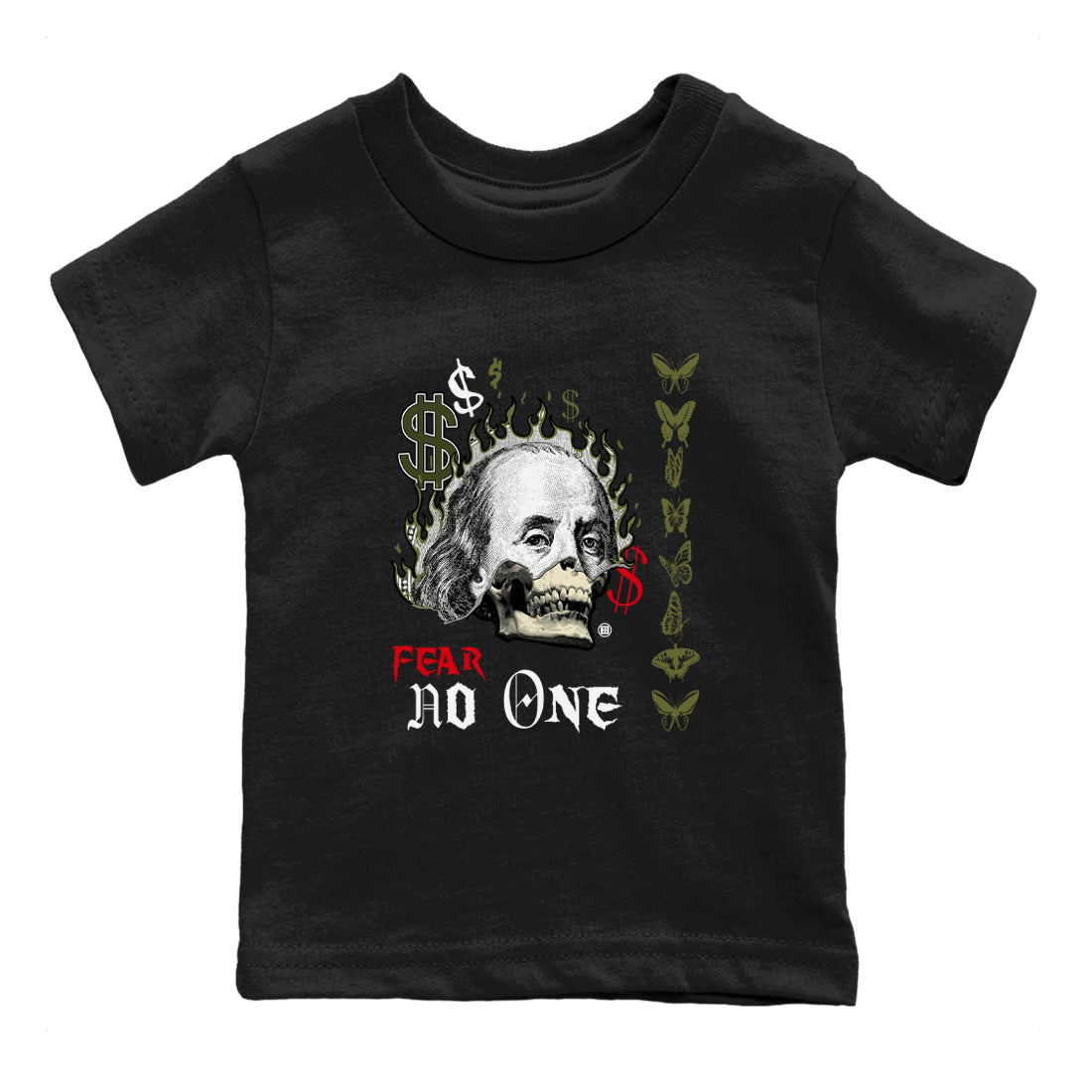 Air Jordan 1 Low Travis Scott x Medium Olive shirts to match jordans Fear No One sneaker match tees Air Jordan 1 Travis Scott Medium Olive SNRT Sneaker Release Tees Youth Baby Black 2 crew neck shirts