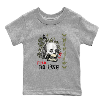 Air Jordan 1 Low Travis Scott x Medium Olive shirts to match jordans Fear No One sneaker match tees Air Jordan 1 Travis Scott Medium Olive SNRT Sneaker Release Tees Youth Baby Heather Grey 2 crew neck shirts
