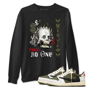 Air Jordan 1 Low Travis Scott x Medium Olive shirts to match jordans Fear No One sneaker match tees Air Jordan 1 Travis Scott Medium Olive SNRT Sneaker Release Tees unisex cotton Black 1 crew neck shirts