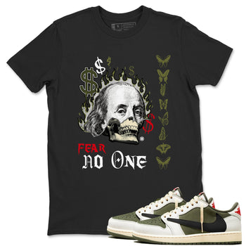 Air Jordan 1 Low Travis Scott x Medium Olive shirts to match jordans Fear No One sneaker match tees Air Jordan 1 Travis Scott Medium Olive SNRT Sneaker Release Tees unisex cotton Black 1 crew neck shirts