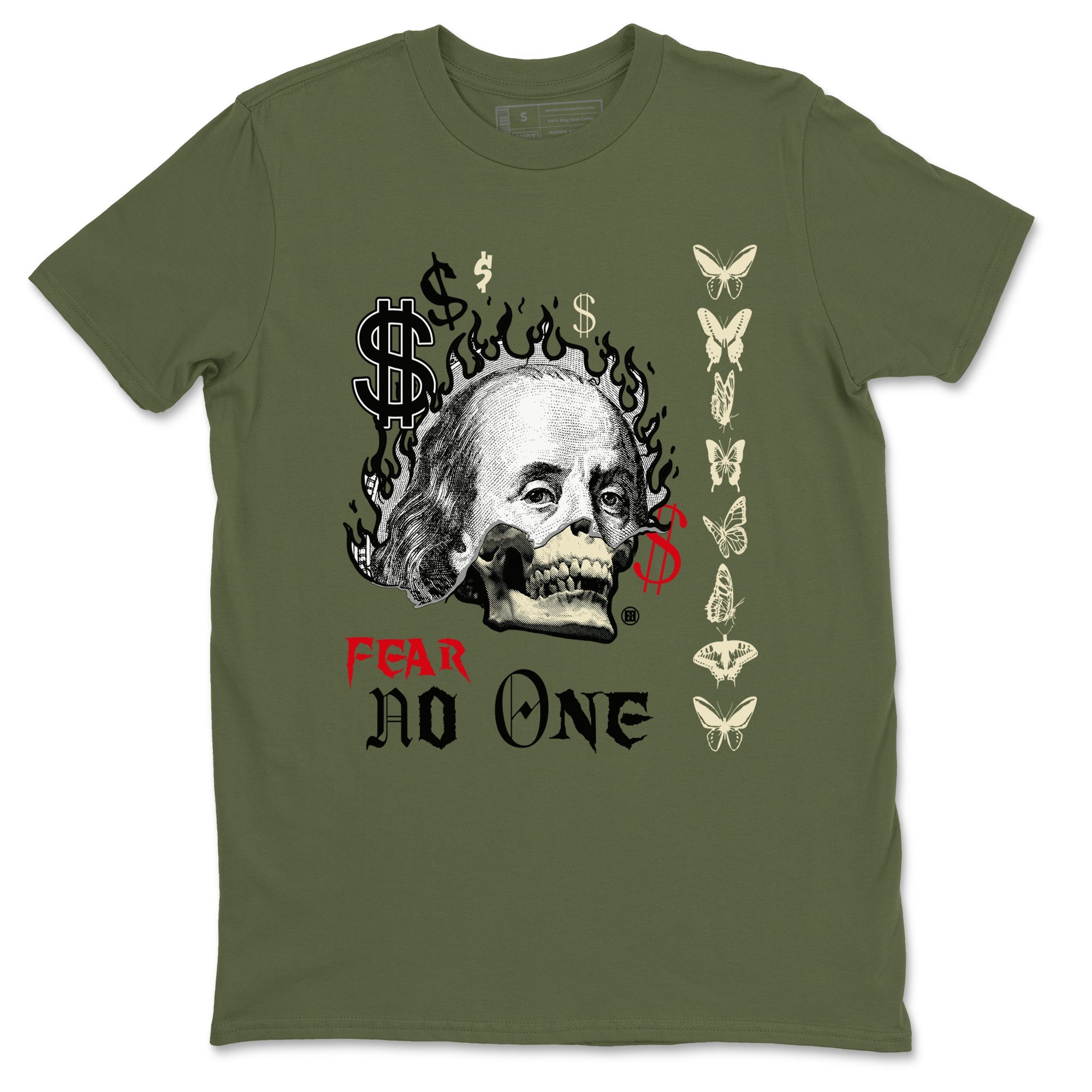 Air Jordan 1 Low Travis Scott x Medium Olive shirts to match jordans Fear No One sneaker match tees Air Jordan 1 Travis Scott Medium Olive SNRT Sneaker Release Tees unisex cotton Military Green 2 crew neck shirts