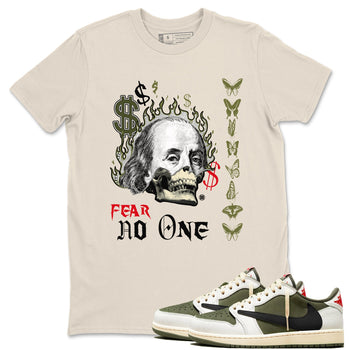 Air Jordan 1 Low Travis Scott x Medium Olive shirts to match jordans Fear No One sneaker match tees Air Jordan 1 Travis Scott Medium Olive SNRT Sneaker Release Tees unisex cotton Natural 1 crew neck shirts