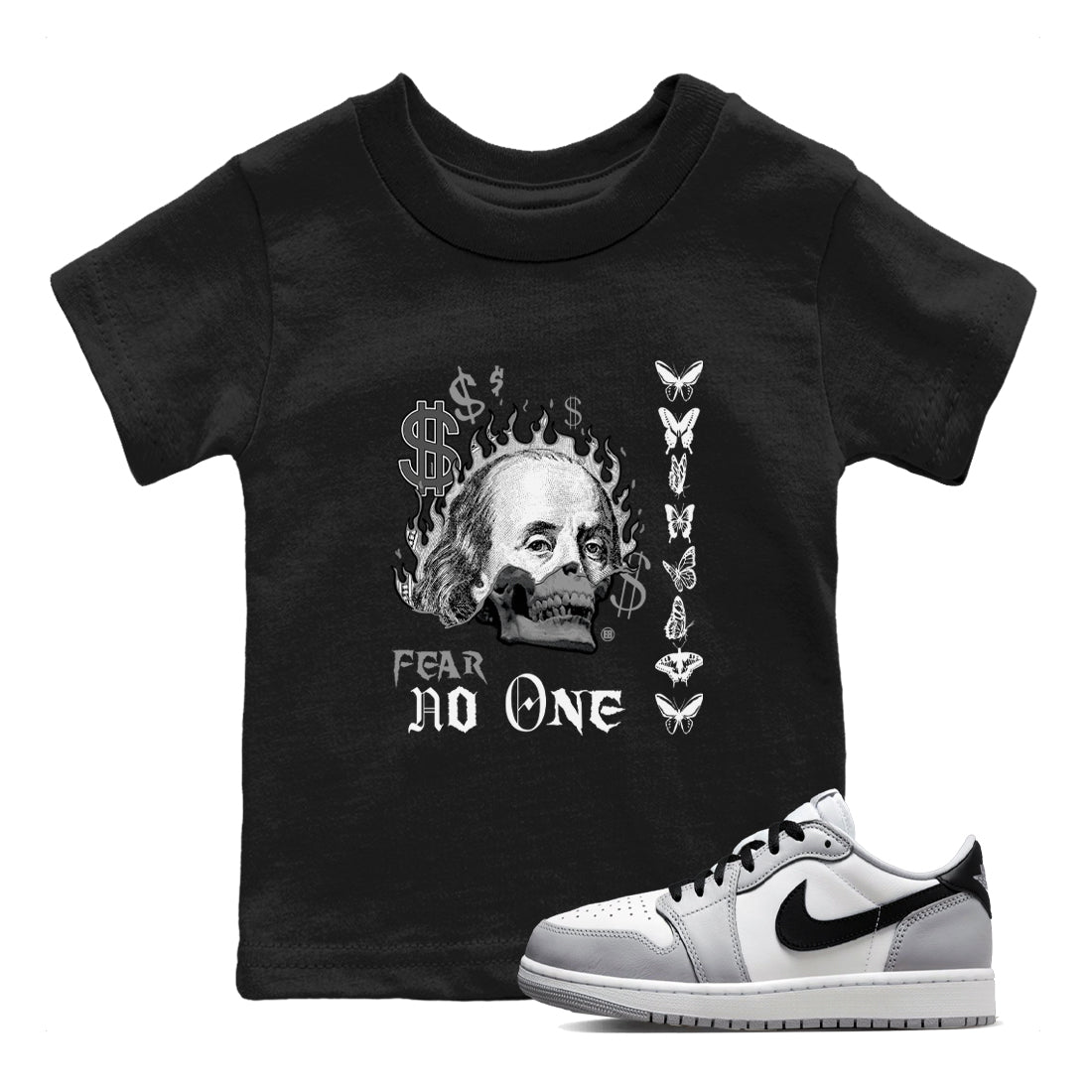 AJ1 Wolf Grey shirts to match jordans Fear No One sneaker match tees Air Jordan 1 Wolf Grey SNRT Sneaker Tees streetwear brand Baby and Youth Black 1 cotton tee