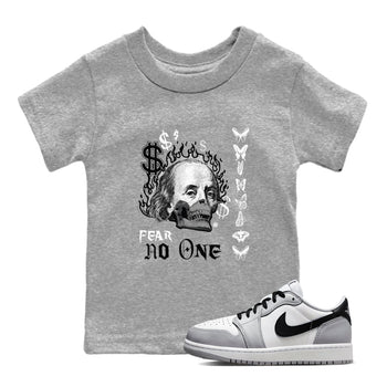 AJ1 Wolf Grey shirts to match jordans Fear No One sneaker match tees Air Jordan 1 Wolf Grey SNRT Sneaker Tees streetwear brand Baby and Youth Heather Grey 1 cotton tee