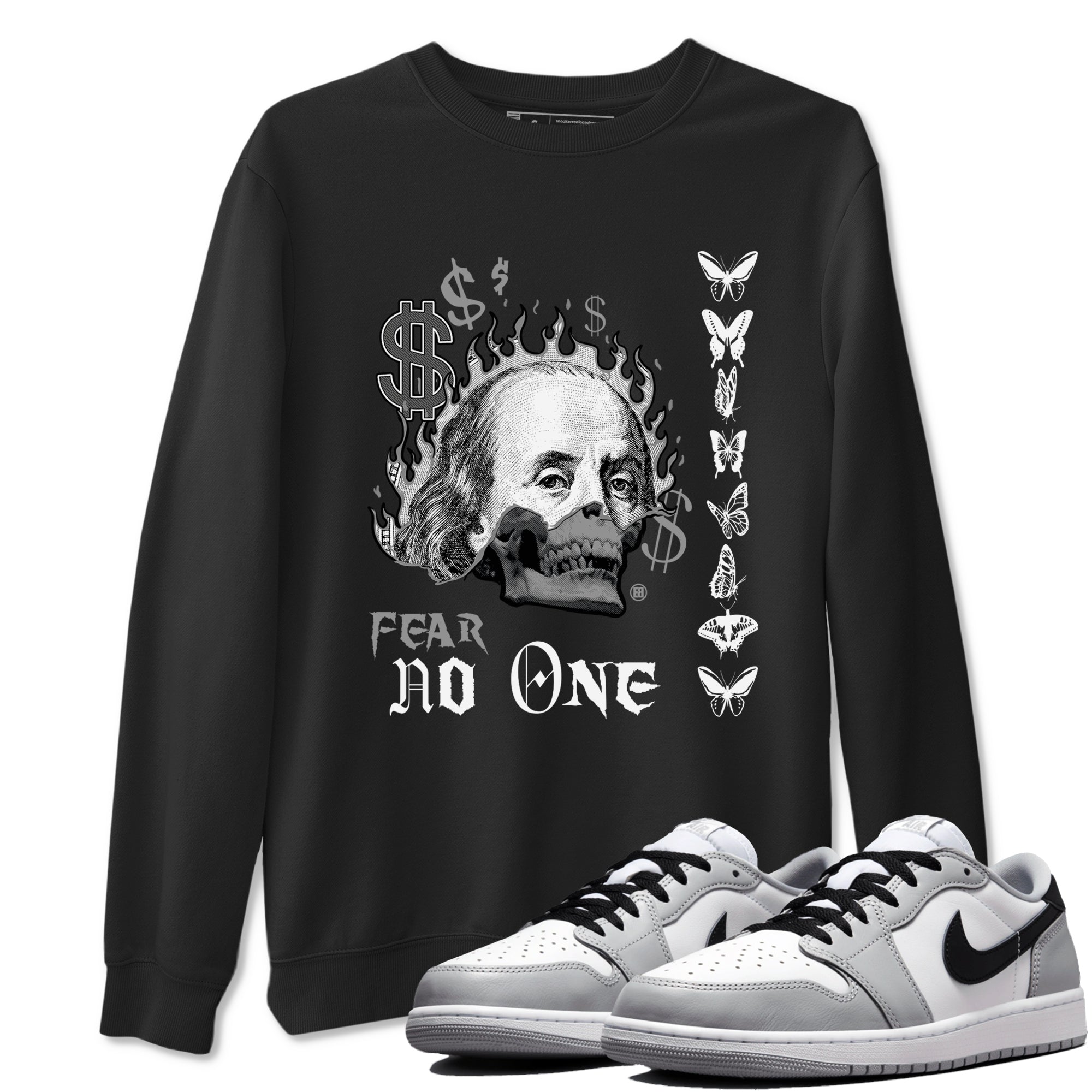 AJ1 Wolf Grey shirts to match jordans Fear No One sneaker match tees Air Jordan 1 Wolf Grey SNRT Sneaker Tees streetwear brand Black 1 unisex cotton tee