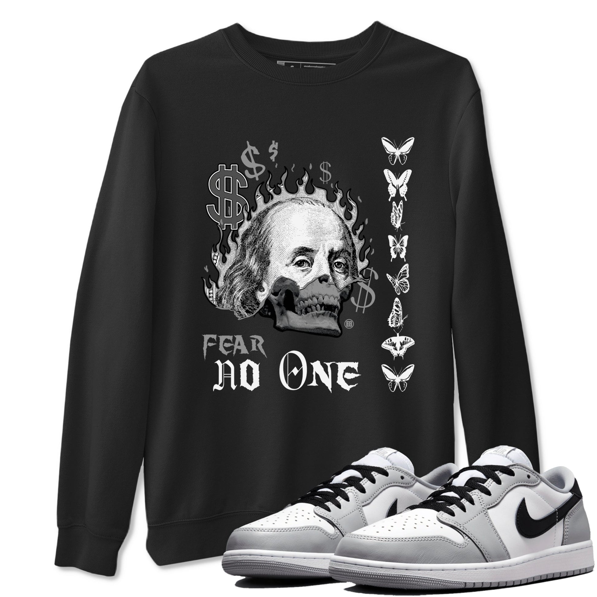 AJ1 Wolf Grey shirts to match jordans Fear No One sneaker match tees Air Jordan 1 Wolf Grey SNRT Sneaker Tees streetwear brand Black 1 unisex cotton tee