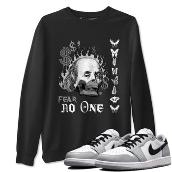 AJ1 Wolf Grey shirts to match jordans Fear No One sneaker match tees Air Jordan 1 Wolf Grey SNRT Sneaker Tees streetwear brand Black 1 unisex cotton tee
