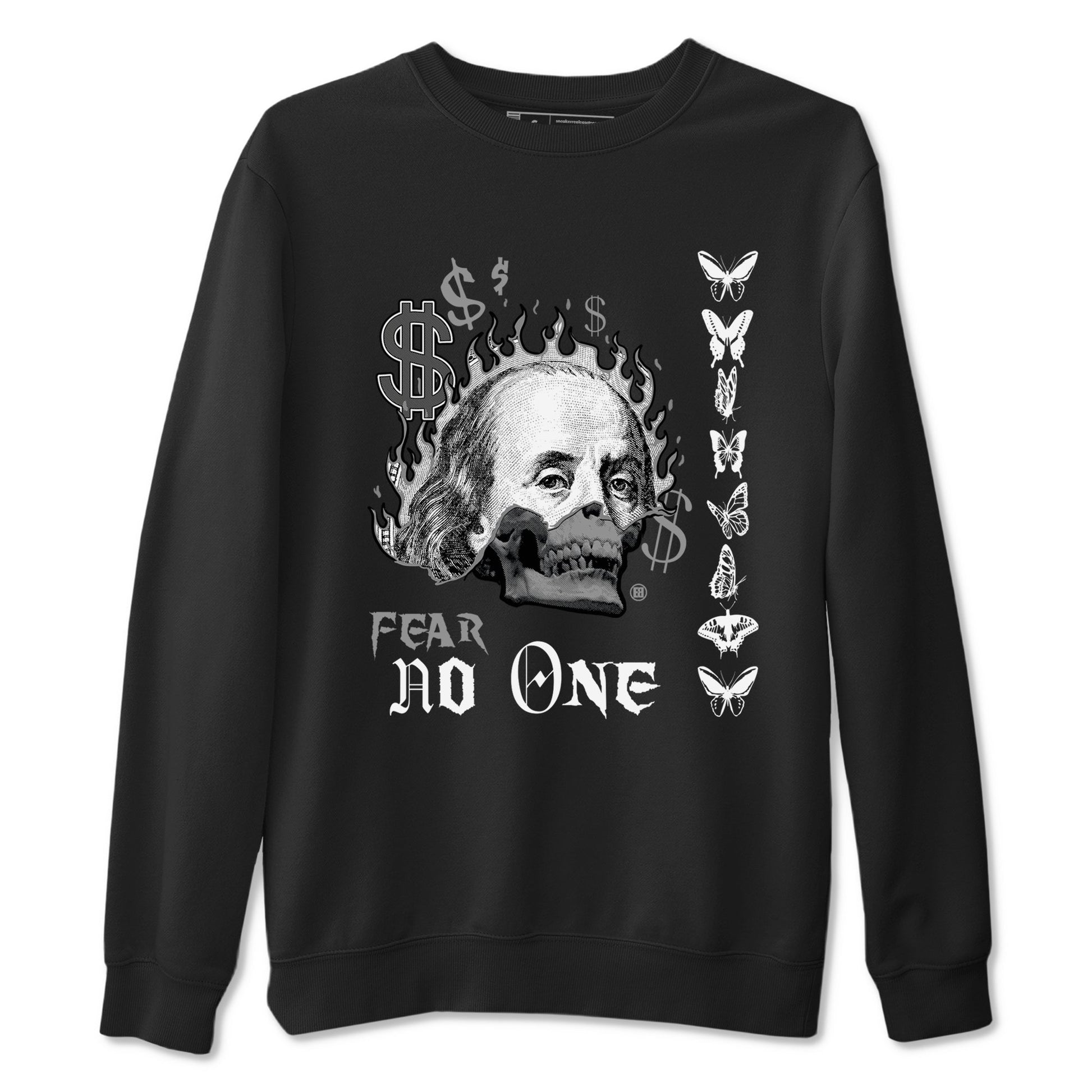 AJ1 Wolf Grey shirts to match jordans Fear No One sneaker match tees Air Jordan 1 Wolf Grey SNRT Sneaker Tees streetwear brand Black 2 unisex cotton tee